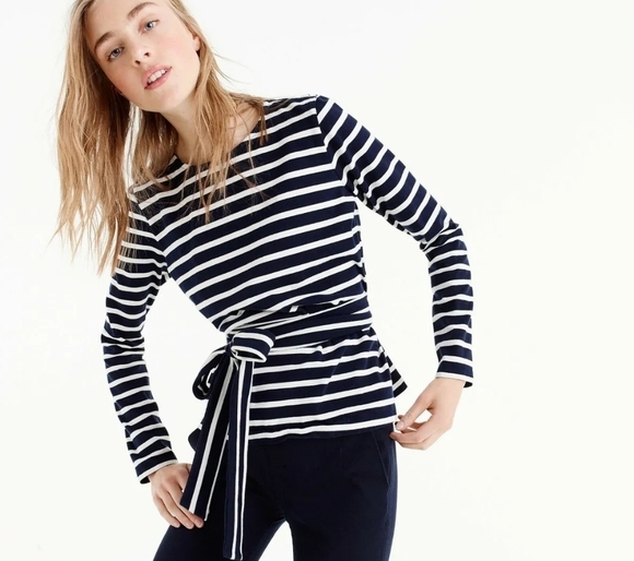 J.Crew Striped belted crossback top-H1826 Size XL NWOT - Picture 1 of 2